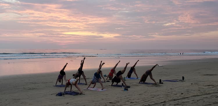 Beach yoga in full swing