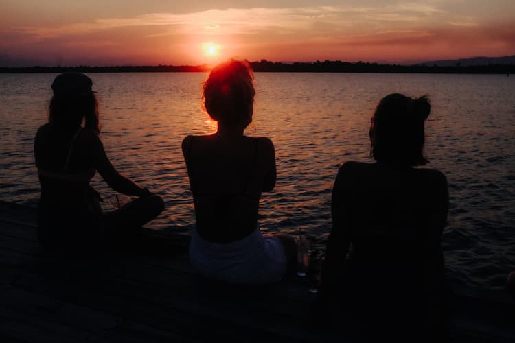 Beautiful sunset on the deck at the resort